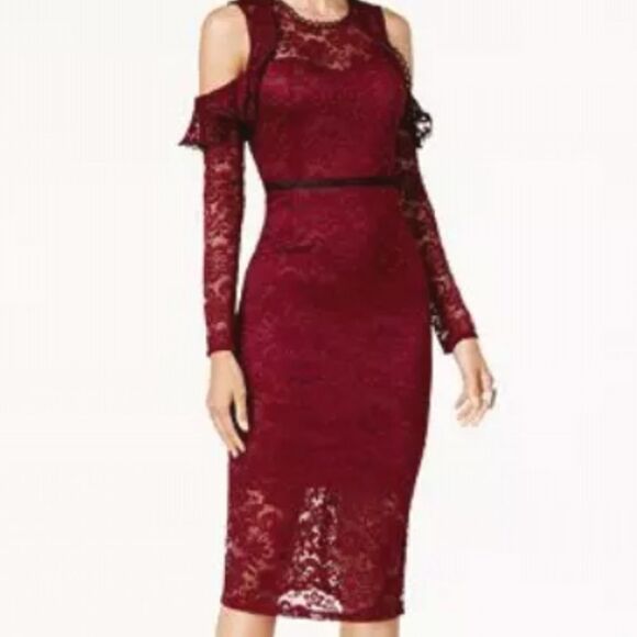 BRAND NEW LONG SLEEVES PREMIER AMOUR LACE COLD-SHOULDER DRESS - Picture 1 of 16